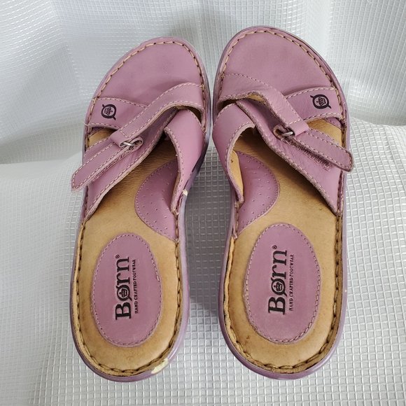 Born Handcrafted Footwear Size 8/39 Leather Wedge Sandals Heels Straps Purple - Picture 9 of 16
